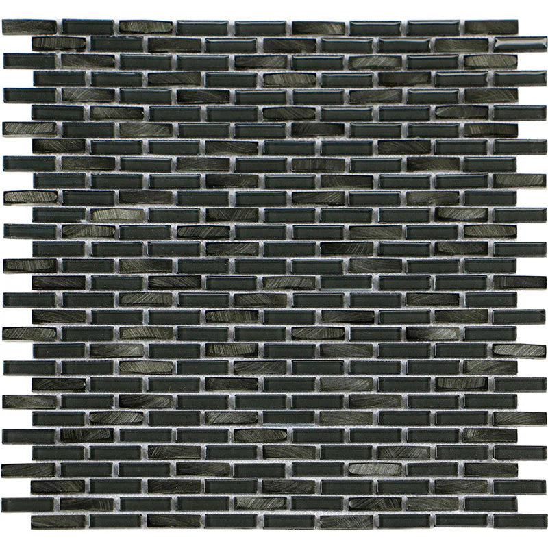 Iradium Anthracite 12x12 Stone & Glass Mixed Mosaic (SALE) - BRICK MOSAIC