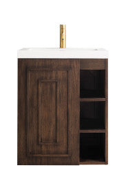 James Martin Alicante 24'' Single Vanity Cabinet Mid Century Acacia w/ Glossy White Stone Composite
