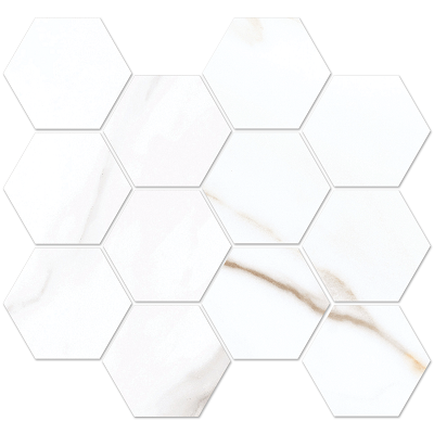 Eleganza Calacatta Borghini Next 12" x 24", 24" x 48", 3.25" Hex Mosaic on 12×12 Mesh Sheet (PLEASE CALL US FOR SPECIAL PRICING)