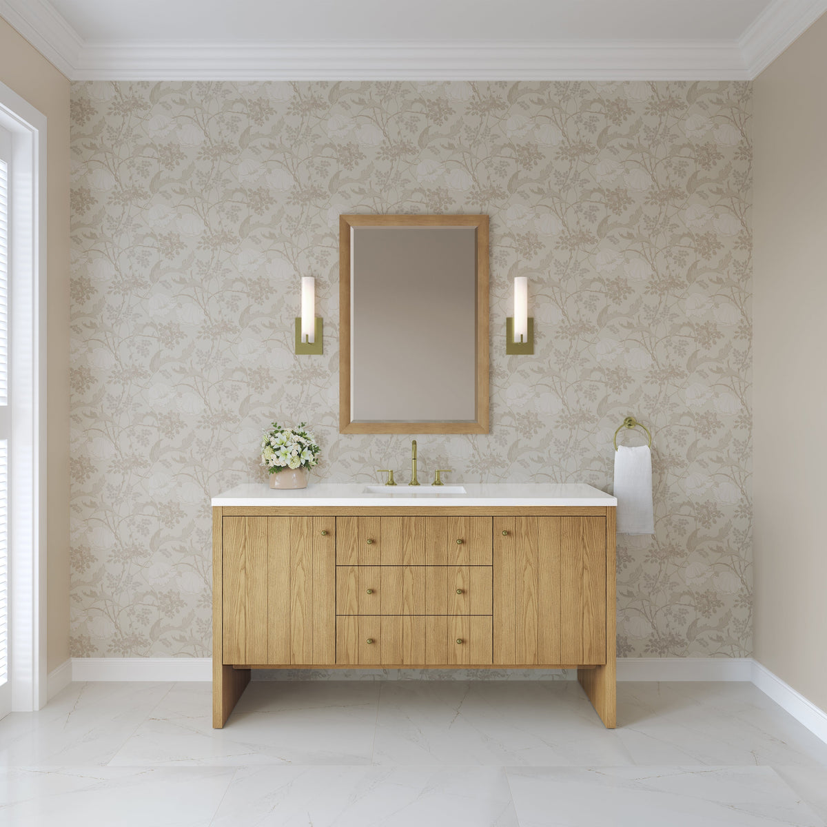435-V60S Light Natural Oak vanity cabinet; optional tops, sinks and accessories shown are not included