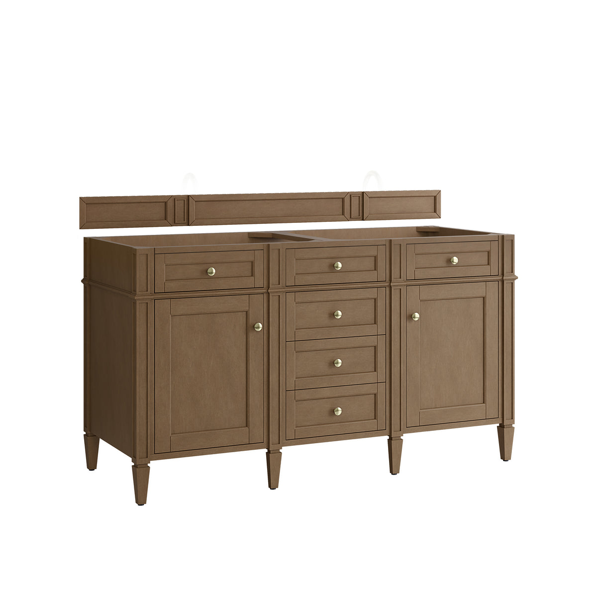 James Martin Brittany 60-inch double Pecan vanity cabinet only, 655-V60D-PCN, with Champagne Brass hardware