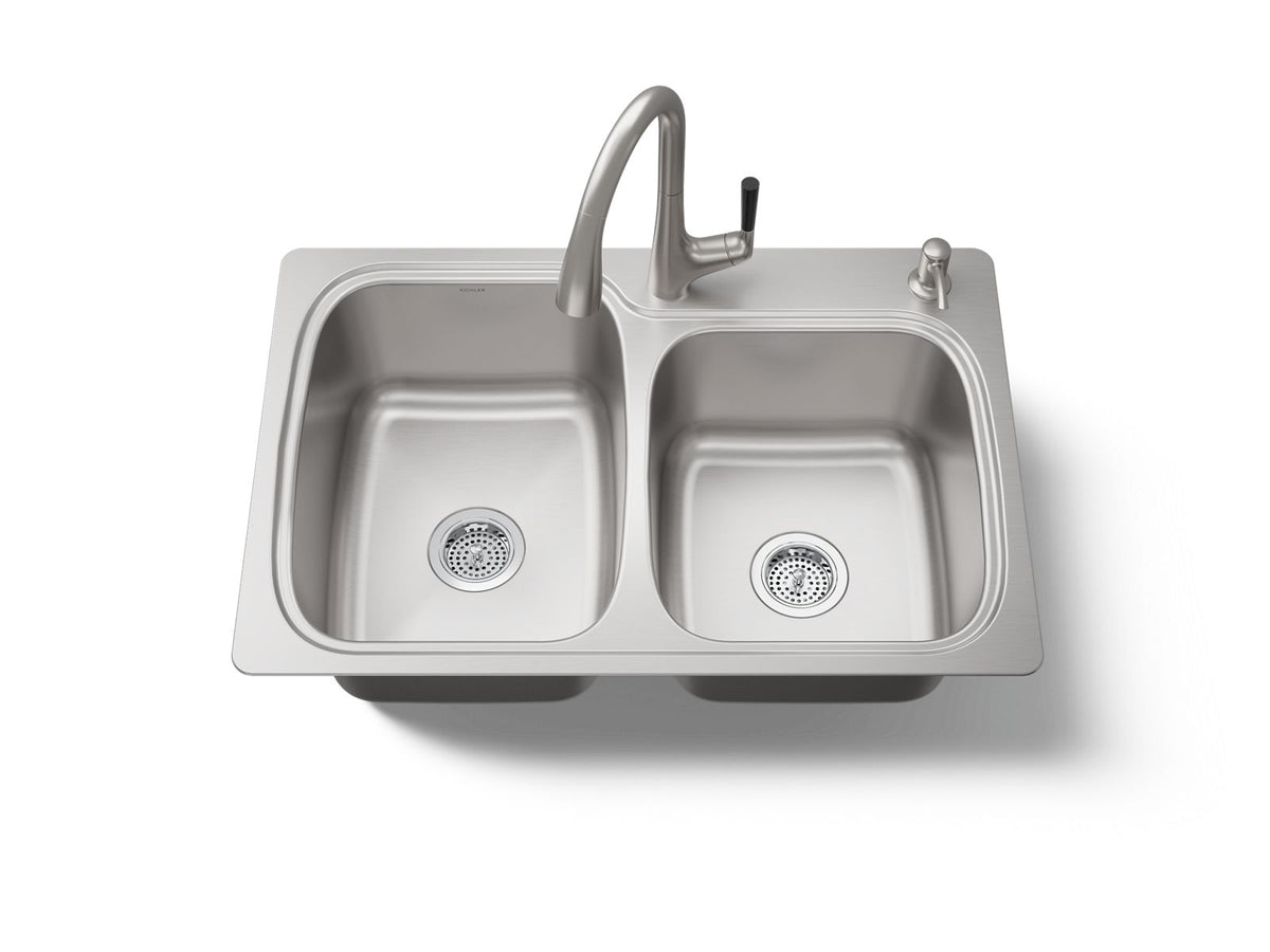 All-In-One 33" top-/undermount double-bowl kitchen sink