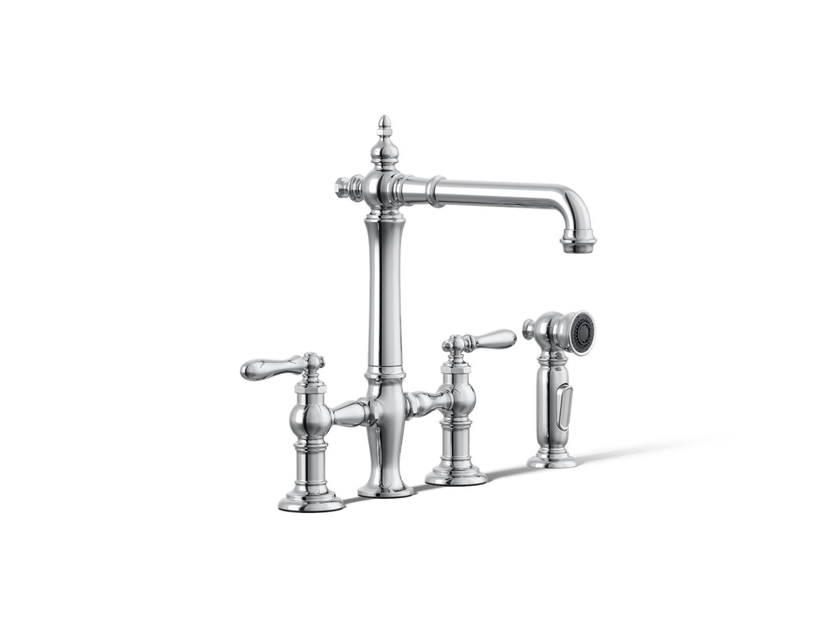 Artifacts® Three-hole bridge kitchen sink faucet with side sprayer