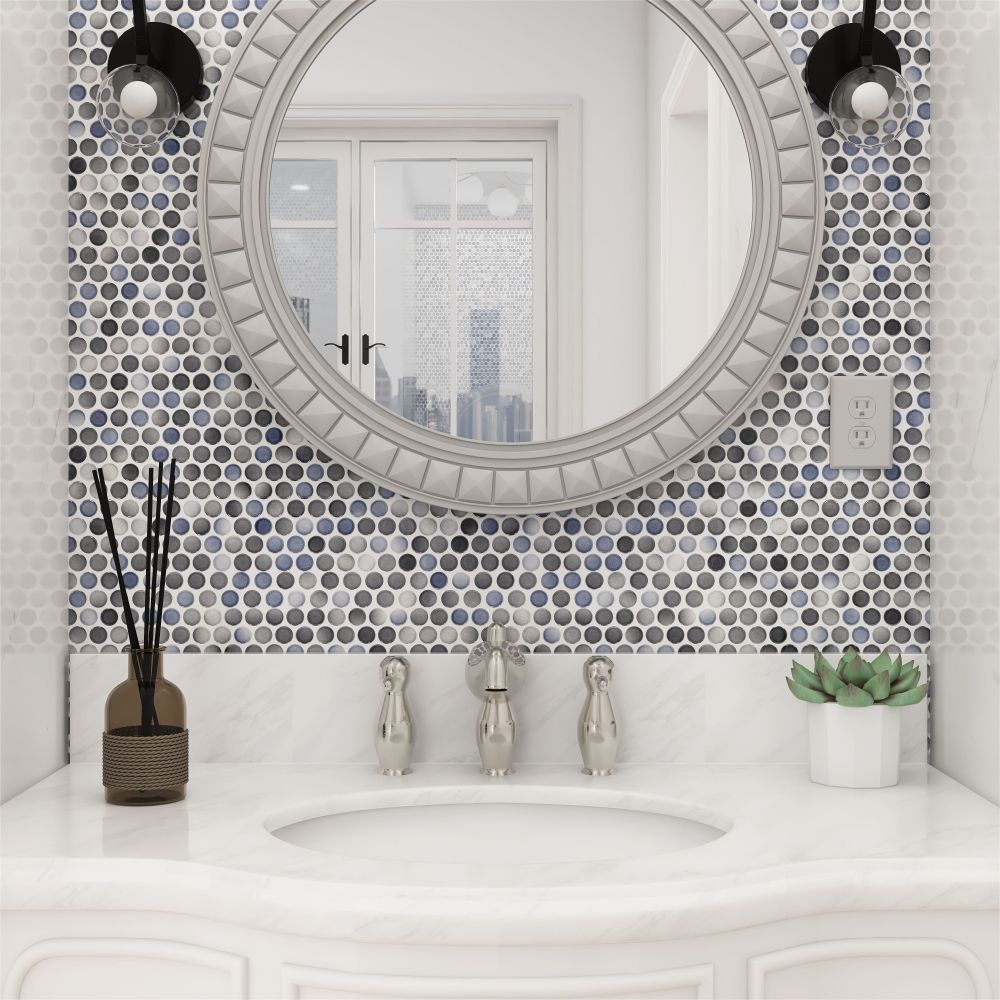 ELY Penny Round Gradient Grey Glossy 11.5x12.25