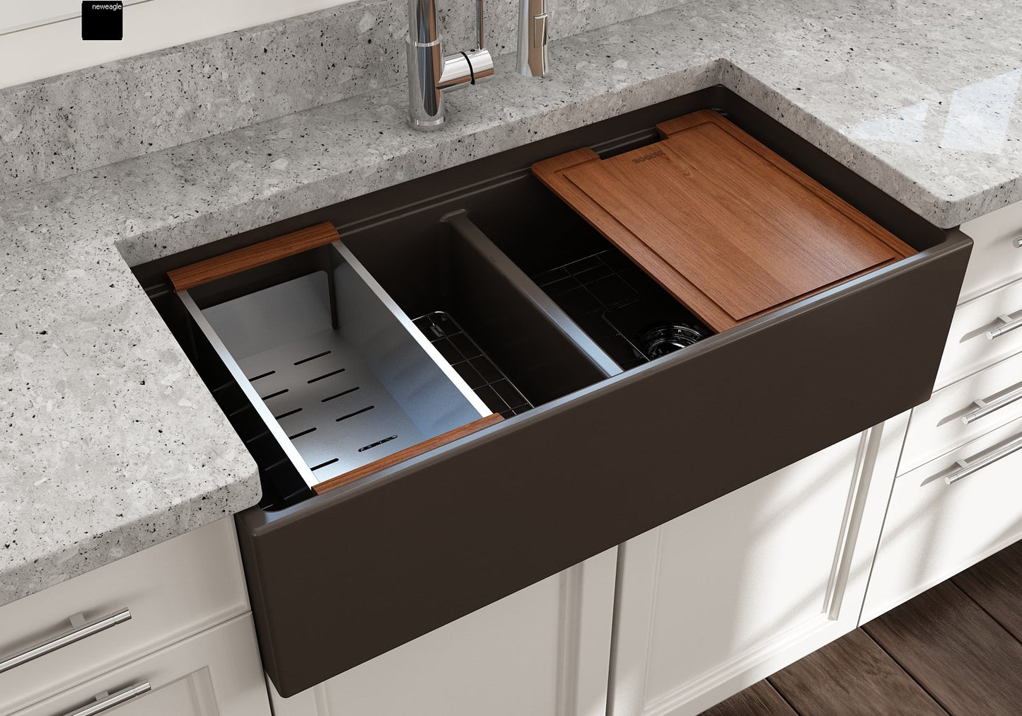 Bocchi Farmhouse Apron Front Fireclay 36" Double Bowl Kitchen Sink with Step Rim (Call for special pricing)