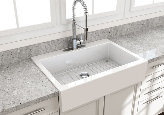 Bocchi Farmhouse Short Apron Front Fireclay 34" Single Bowl Kitchen Sink for easy Retro-Fit (Call for special pricing)