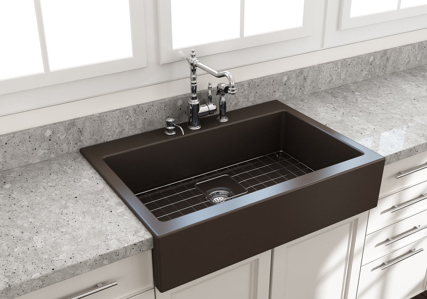 Bocchi Farmhouse Short Apron Front Fireclay 34" Single Bowl Kitchen Sink for easy Retro-Fit (Call for special pricing)