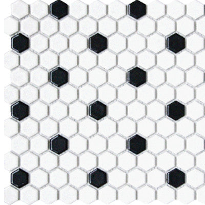 Tile 1X1 Hexagon White & Black Matte Mosaic