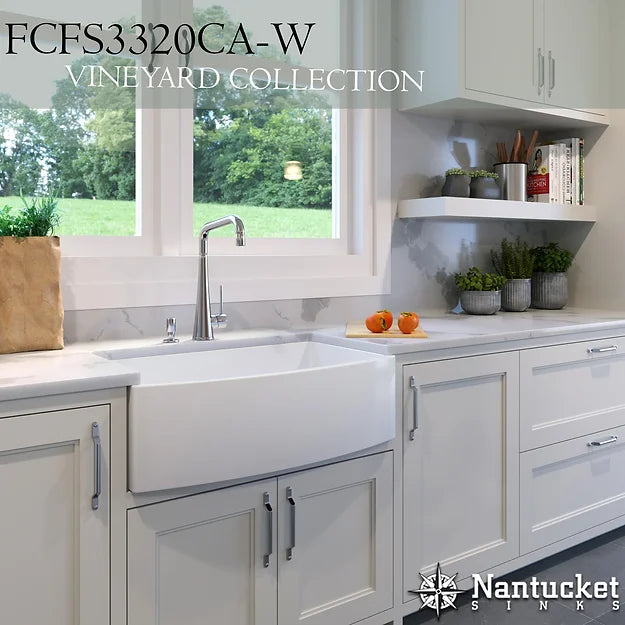Nantucket White Fireclay Bowl Front Apron Single Bowl Sink 33'' x 19.5''