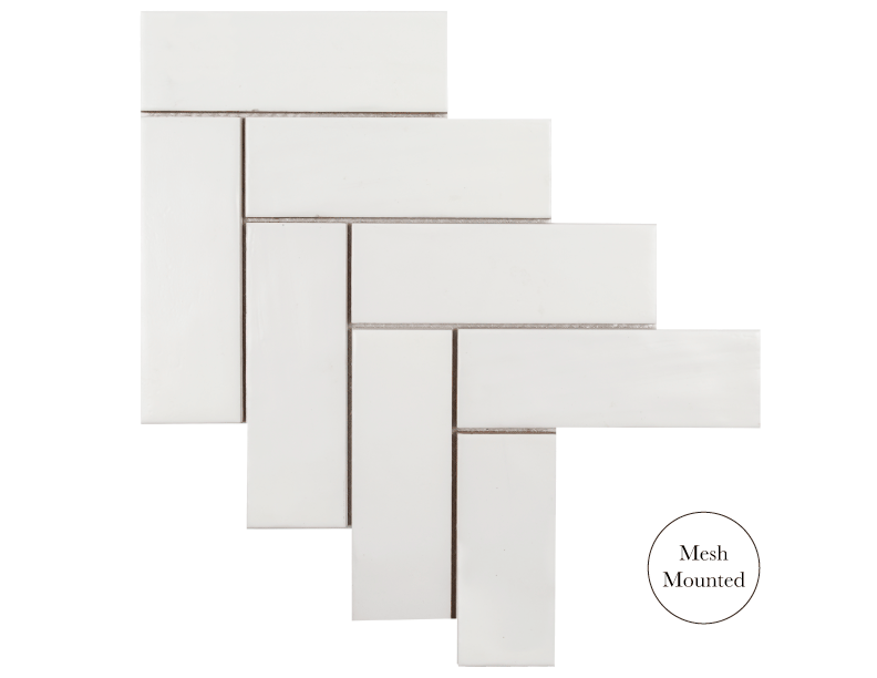 Jeffrey Court 2.5″ x 8″ Brick Herringbone Mosaic – Matte/Gloss White (Call for special pricing)