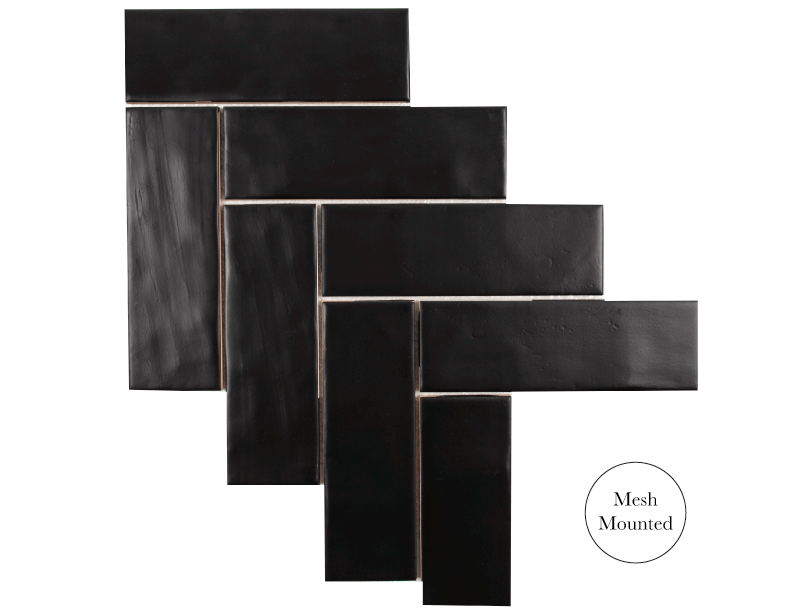 Jeffrey Court 2.5″ x 8″ Brick Herringbone Mosaic – Matte/Gloss Black (Call for special pricing)
