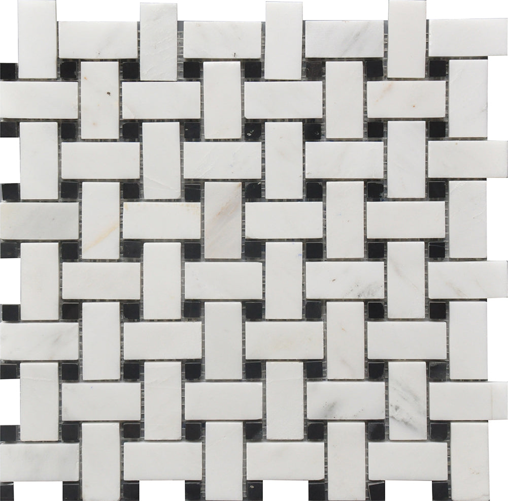 Black & White Basket Weave 12”x12” Marble Mosaic USTMBSWI003