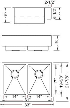 Urban Place Large Low-Divide Double Bowl Apron Sinks (50/50)