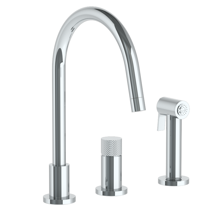 WATERMARK Titanium 22 Deck Mounted 3 Hole Gooseneck Kitchen Set - Includes Side Spray 22-7.1.3GA-TIAV(ON SALE)