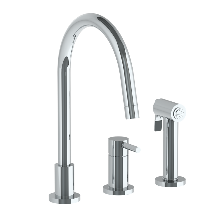 WATERMARK Titanium 22 Deck Mounted 3 Hole Gooseneck Kitchen Set - Includes Side Spray 22-7.1.3GA-TIBV(ON SALE)