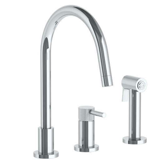 WATERMARK Titanium 22 Deck Mounted 3 Hole Gooseneck Kitchen Set - Includes Side Spray 22-7.1.3GA-TICV(ON SALE)