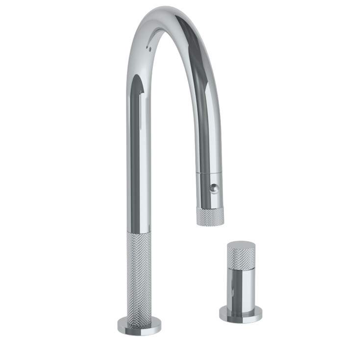 WATERMARK Titanium 22 Deck Mounted 2 Hole Gooseneck Kitchen Faucet with Pull Down Spray 22-7.1.3PG2-TIAV (ON SALE)