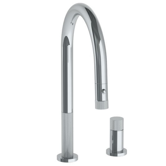 WATERMARK Titanium 22 Deck Mounted 2 Hole Gooseneck Kitchen Faucet with Pull Down Spray 22-7.1.3PG2-TIAV (ON SALE)