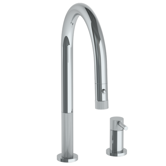 WATERMARK Titanium 22 Deck Mounted 2 Hole Gooseneck Kitchen Faucet with Pull Down Spray 22-7.1.3PG2-TICV (ON SALE)