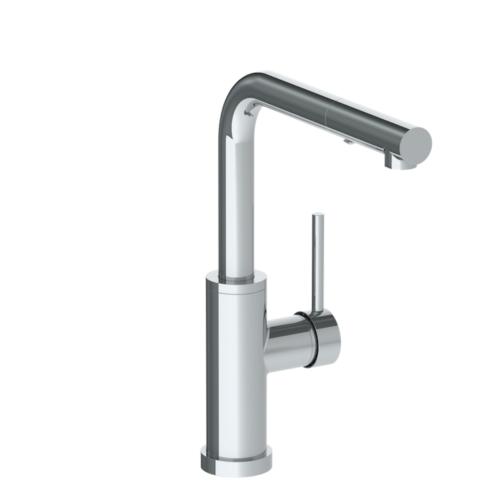 WATERMARK Titanium 22 Deck Mounted 1 Hole Square Top Kitchen Faucet with Pull Out Spray - Low Spout 22-7.3P3-TIB (ON SALE)