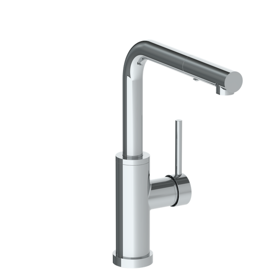 WATERMARK Titanium 22 Deck Mounted 1 Hole Square Top Kitchen Faucet with Pull Out Spray - Low Spout 22-7.3P3-TIB (ON SALE)