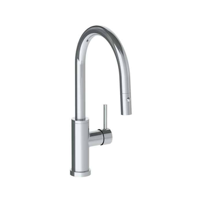 WATERMARK Titanium 22 Deck Mounted 1 Hole Gooseneck Kitchen Faucet with Pull Down Spray - Low Spout 22-7.3PG4-TIB (ON SALE)