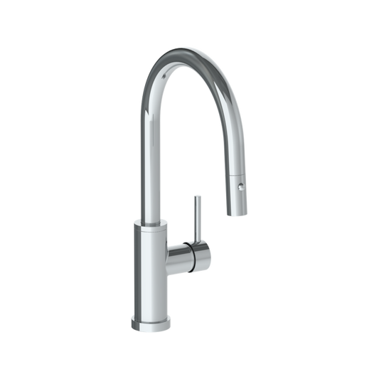 WATERMARK Titanium 22 Deck Mounted 1 Hole Gooseneck Kitchen Faucet with Pull Down Spray - Low Spout 22-7.3PG4-TIB (ON SALE)