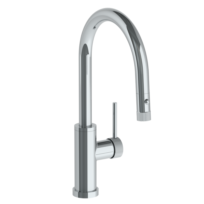 WATERMARK Titanium 22 Deck Mounted 1 Hole Gooseneck Kitchen Faucet with Pull Down Spray - Low Spout 22-7.3PG4-TIC (ON SALE)
