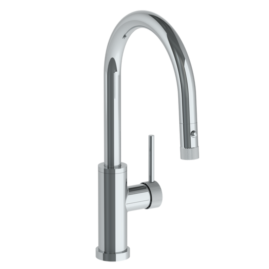 WATERMARK Titanium 22 Deck Mounted 1 Hole Gooseneck Kitchen Faucet with Pull Down Spray - Low Spout 22-7.3PG4-TIC (ON SALE)