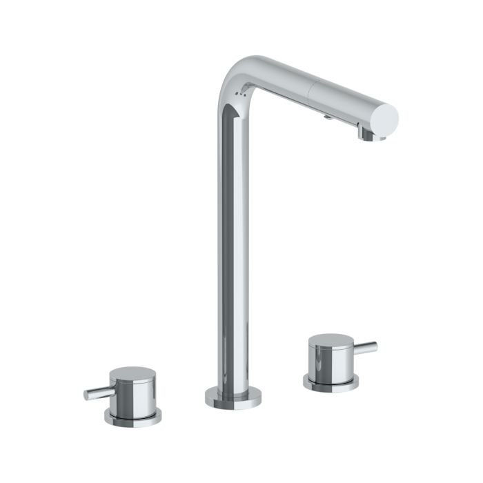 WATERMARK Titanium 22 Deck Mounted 3 Hole Square Top Kitchen Faucet with Pull Out Spray 22-7P1-TIB (ON SALE)