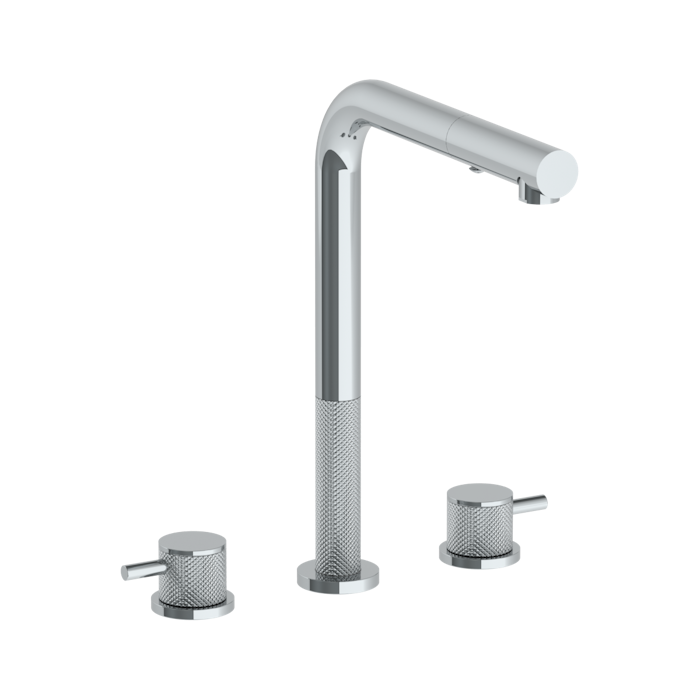 WATERMARK Titanium 22 Deck Mounted 3 Hole Square Top Kitchen Faucet with Pull Out Spray 22-7P1-TIC (ON SALE)