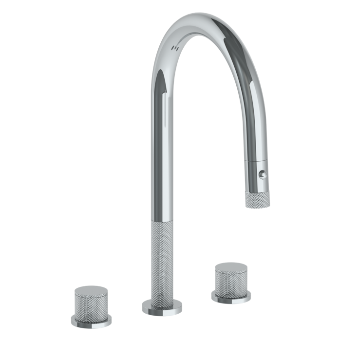 WATERMARK Titanium 22 Deck Mounted 3 Hole Gooseneck Kitchen Faucet with Pull Down Spray 22-7PG2-TIA (ON SALE)