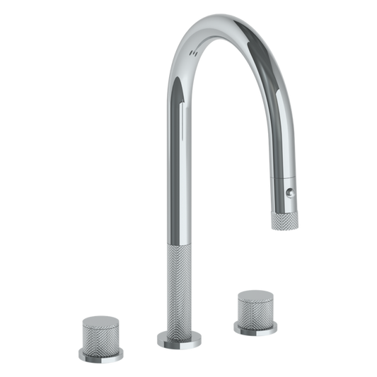 WATERMARK Titanium 22 Deck Mounted 3 Hole Gooseneck Kitchen Faucet with Pull Down Spray 22-7PG2-TIA (ON SALE)