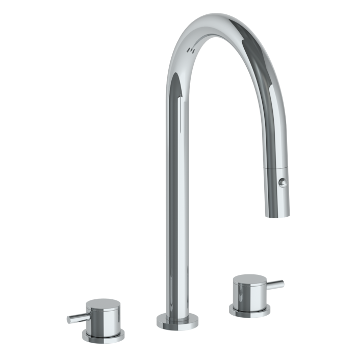 WATERMARK Titanium 22 Deck Mounted 3 Hole Gooseneck Kitchen Faucet with Pull Down Spray 22-7PG2-TIB (ON SALE)