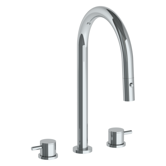 WATERMARK Titanium 22 Deck Mounted 3 Hole Gooseneck Kitchen Faucet with Pull Down Spray 22-7PG2-TIB (ON SALE)