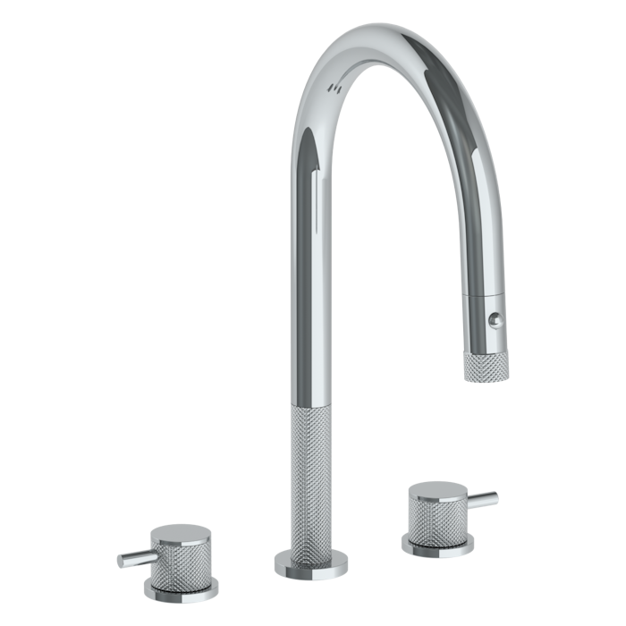 WATERMARK Titanium 22 Deck Mounted 3 Hole Gooseneck Kitchen Faucet with Pull Down Spray 22-7PG2-TIC (ON SALE)