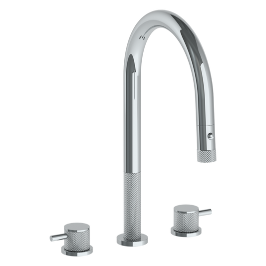 WATERMARK Titanium 22 Deck Mounted 3 Hole Gooseneck Kitchen Faucet with Pull Down Spray 22-7PG2-TIC (ON SALE)