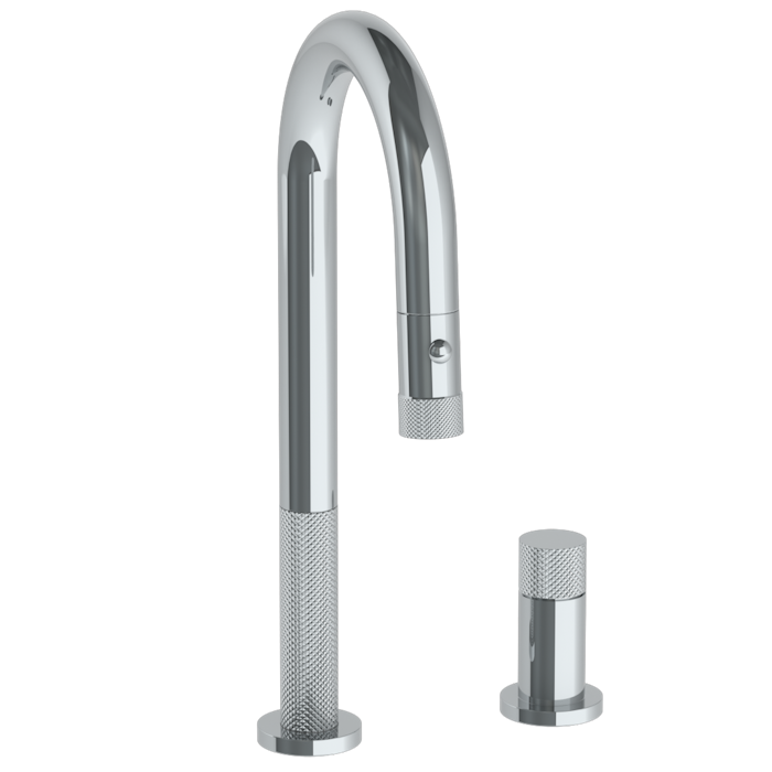 WATERMARK Titanium 22 Deck Mounted 2 Hole Gooseneck Prep Faucet with Pull Down Spray 22-9.1.3PG2-TIAV (ON SALE)