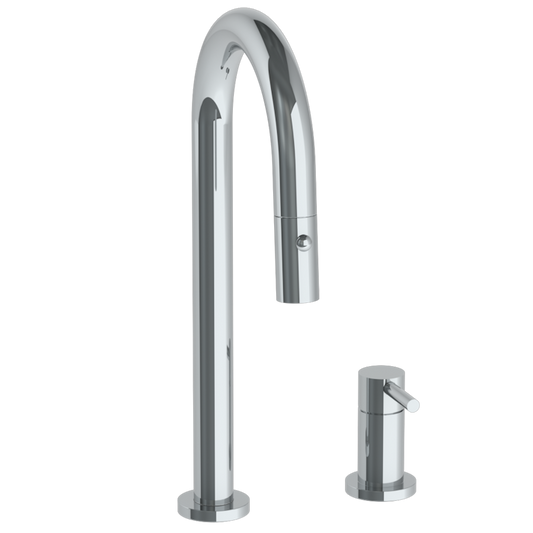 WATERMARK Titanium 22 Deck Mounted 2 Hole Gooseneck Prep Faucet with Pull Down Spray 22-9.1.3PG2-TIBV (ON SALE)