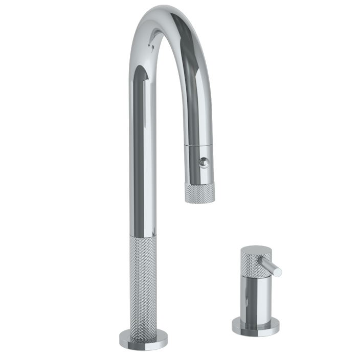 WATERMARK Titanium 22 Deck Mounted 2 Hole Gooseneck Prep Faucet with Pull Down Spray 22-9.1.3PG2-TICV (ON SALE)