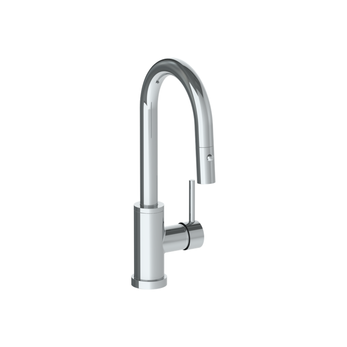 WATERMARK Titanium 22 Deck Mounted 1 Hole Gooseneck Prep Faucet with Pull Down Spray 22-9.3PG2-TIB (ON SALE)