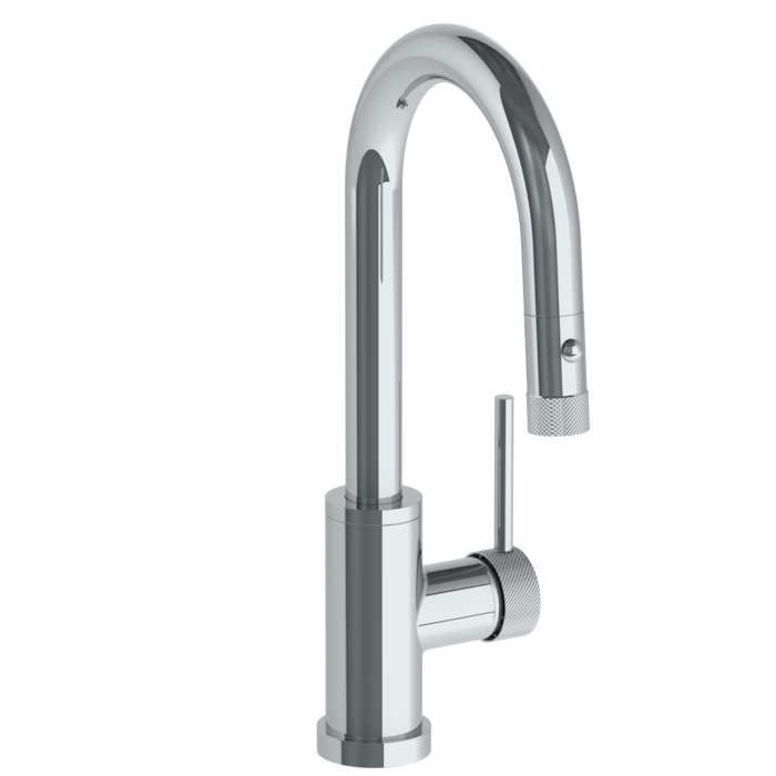 WATERMARK Titanium 22 Deck Mounted 1 Hole Gooseneck Prep Faucet with Pull Down Spray 22-9.3PG2-TIC (ON SALE)