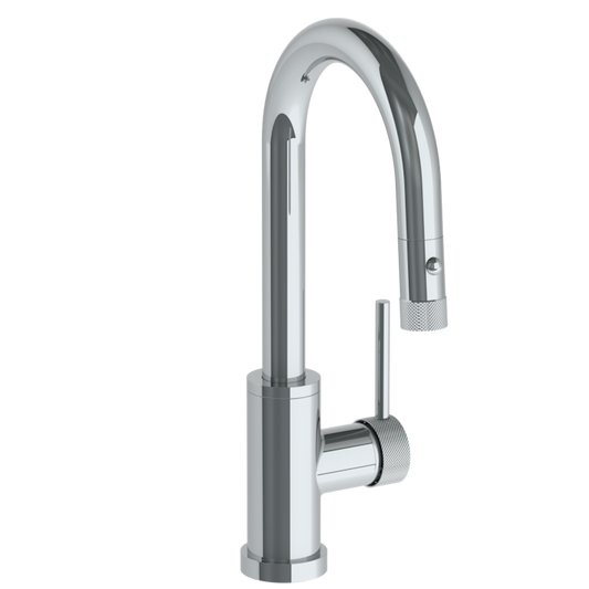 WATERMARK Titanium 22 Deck Mounted 1 Hole Gooseneck Prep Faucet with Pull Down Spray 22-9.3PG2-TIC (ON SALE)
