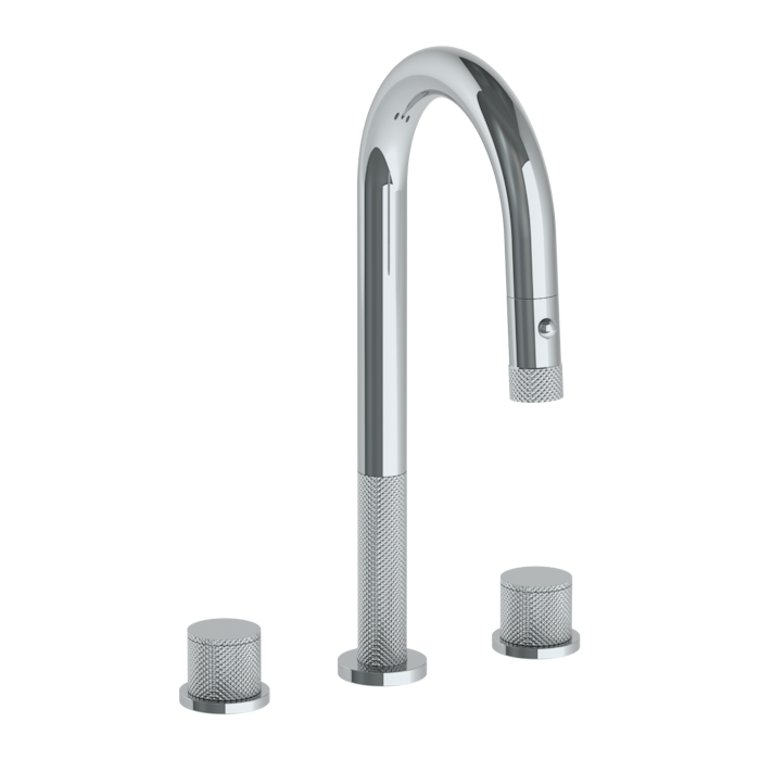 WATERMARK Titanium 22 Deck Mounted 3 Hole Gooseneck Prep Faucet with Pull Down Spray 22-9PG4-TIA (ON SALE)