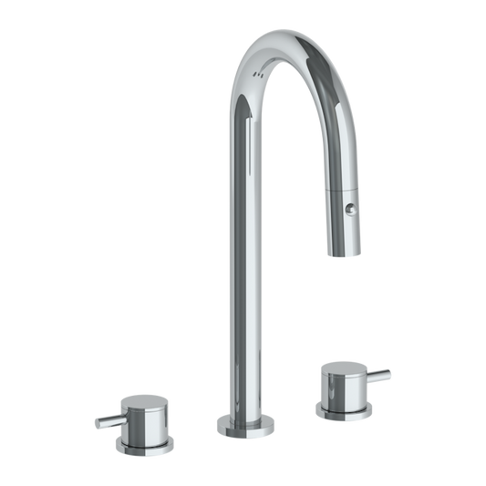 WATERMARK Titanium 22 Deck Mounted 3 Hole Gooseneck Prep Faucet with Pull Down Spray 22-9PG4-TIB (ON SALE)