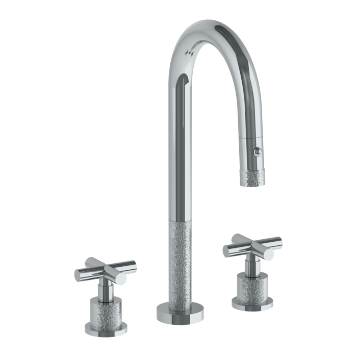 WATERMARK Sense 27 Deck Mounted 3 Hole Gooseneck Prep Faucet with Pull Down Spray 27-9PG4-CL15 (ON SALE)
