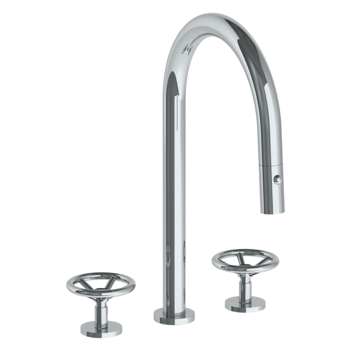 WATERMARK Brooklyn 31 Deck Mounted 3 Hole Gooseneck Kitchen Faucet with Pull Down Spray 31-7PG2-BK (ON SALE)