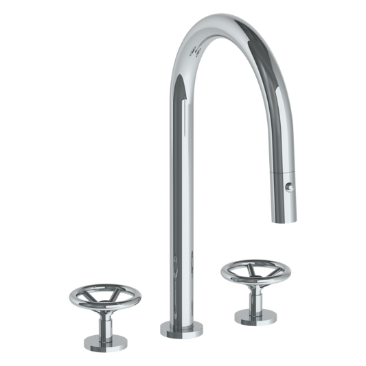 WATERMARK Brooklyn 31 Deck Mounted 3 Hole Gooseneck Kitchen Faucet with Pull Down Spray 31-7PG2-BK (ON SALE)