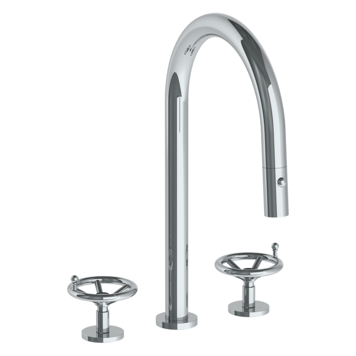 WATERMARK Brooklyn 31 Deck Mounted 3 Hole Gooseneck Kitchen Faucet with Pull Down Spray 31-7PG2-BKA1 (ON SALE)