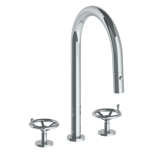 WATERMARK Brooklyn 31 Deck Mounted 3 Hole Gooseneck Kitchen Faucet with Pull Down Spray 31-7PG2-BKA1 (ON SALE)